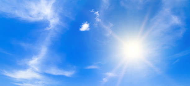 istock Light clouds and bright sun on a blue sky. Wide photo. 1787695296