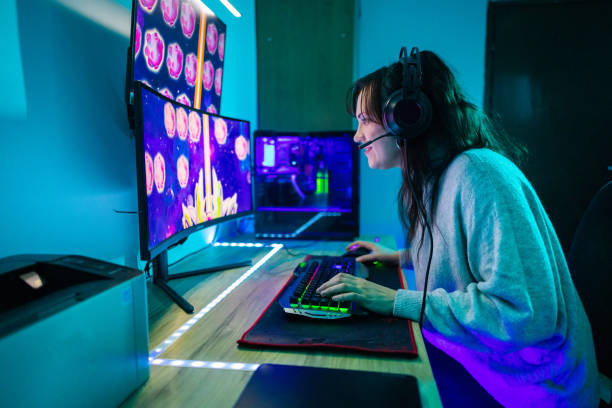 istock Happy woman playing video games on computer 1787695527