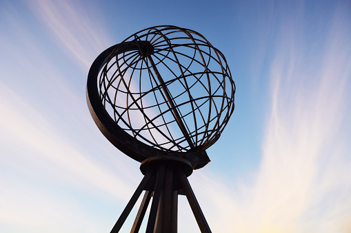 Nordkapp, Norway - June 6, 2016: Globe monument at Nordkapp, the northernmost point of Europe