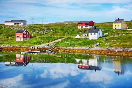 View of the Repvåg fishing village in Nordkapp Municipality, Finnmark county, Norway