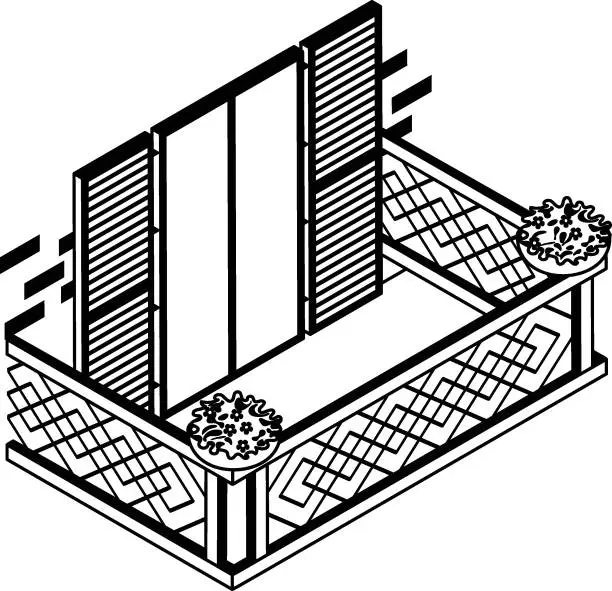 Vector illustration of Greek House Window isometric Concept, stentorian Greece Vector Icon Design, balcony and window front view symbol, House exterior idea with vintage and classic balconies facade stock illustration