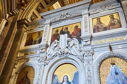 St. Petersburg, Russia - May 27, 2021: Interior details of St. Isaac's Cathedral, museum. Christian history. Monument of culture and architecture.