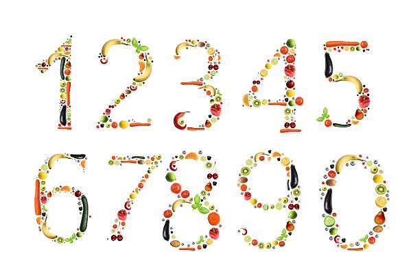 A series of fruit arranged into numbers stock photo