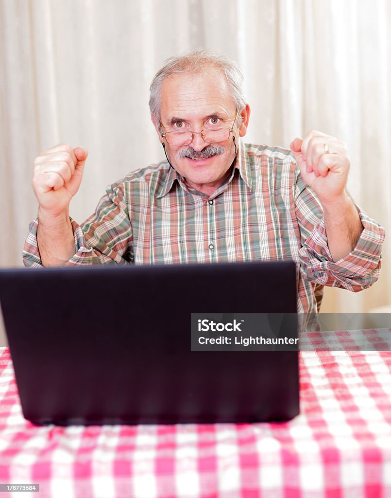 Old Man Using Technology And Cheering Stock Photo - Download Image Now ...