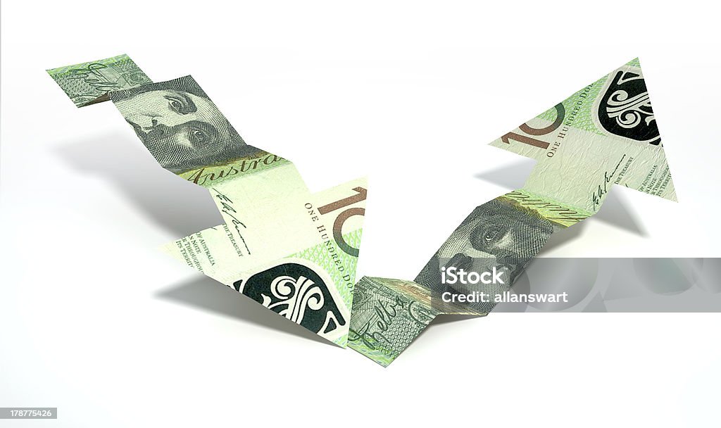 豪ドル銀行手形回復トレンド�の矢印 - オーストラリアドル紙幣のロイヤリティフリーストックフォト
