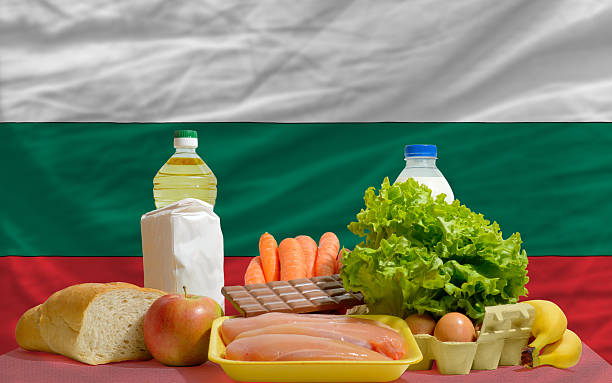 istock basic food groceries in front of bulgaria national flag 178776328