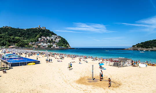 Lovely summer vacations in Donostia San Sebastian sandy beach Basque Country Northern Spain Europe