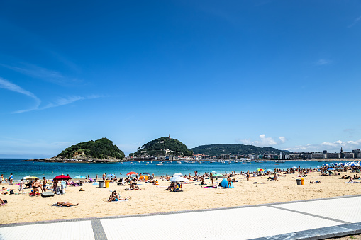 Lovely summer vacations in Donostia San Sebastian sandy beach Basque Country Northern Spain Europe