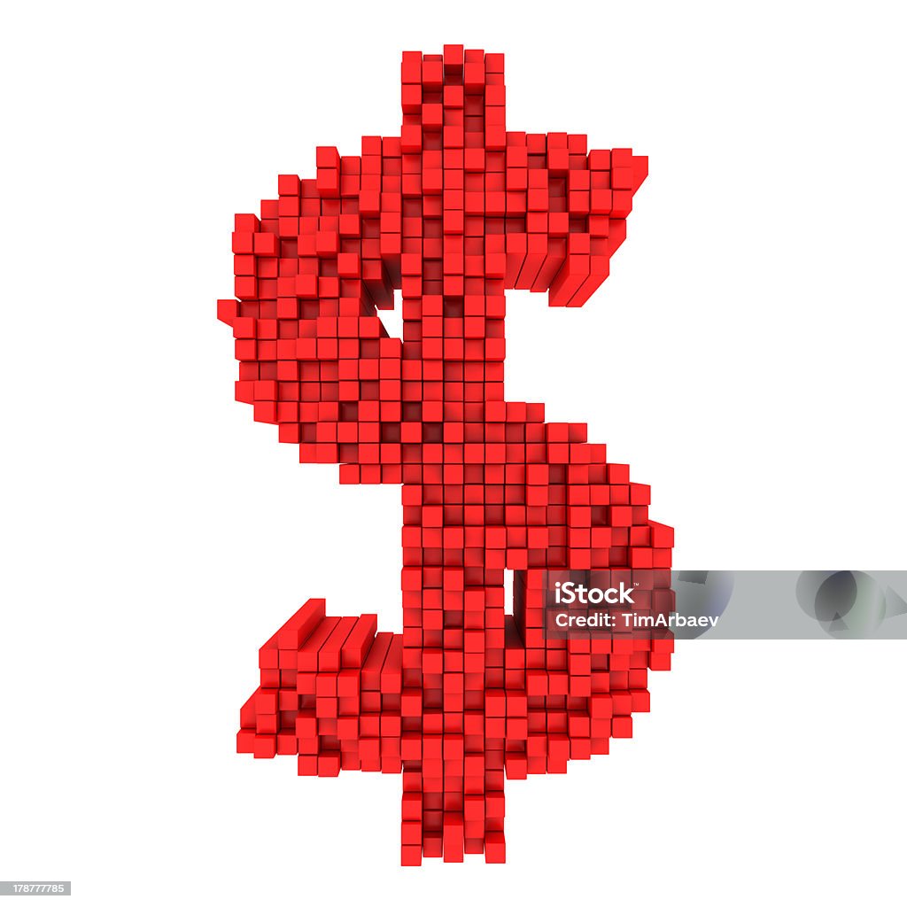 Matrix dollar Dollar currency symbol made from matrix of red cubes isolated on white Abstract Stock Photo