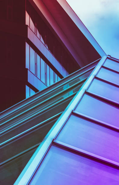 istock Glass office buildings painted with colorful pastel gradients 1787778334