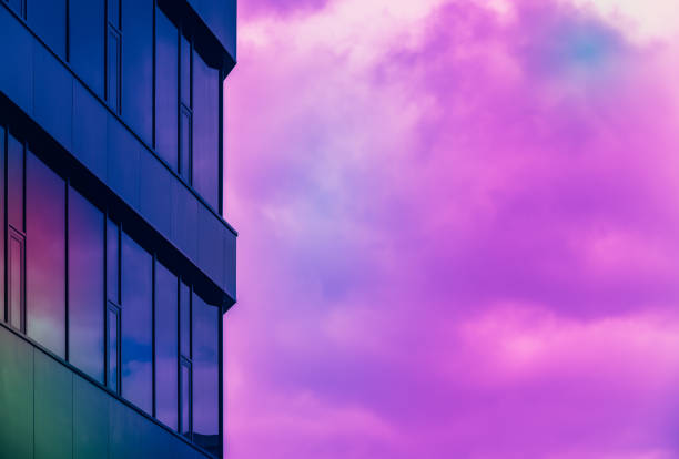 Generic urban architecture edited to match trending Y2K aesthetic style
