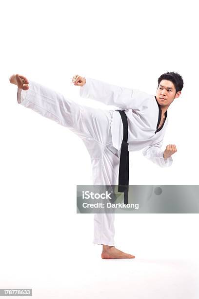Taekwondo Action Stock Photo - Download Image Now - Taekwondo, Men, Kicking