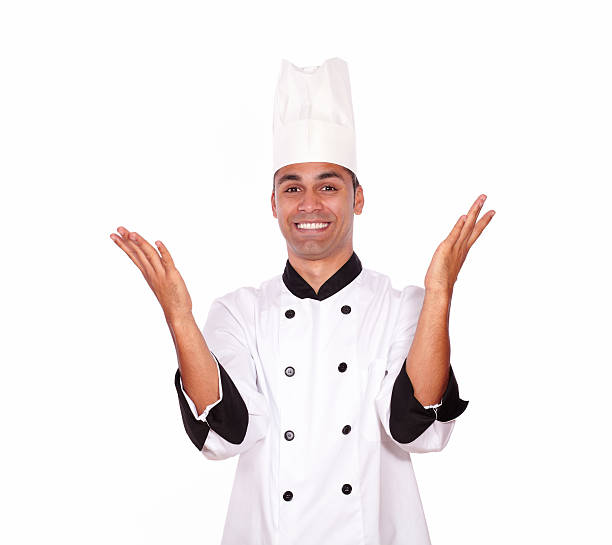 istock Excited male chef standing with hands up 178778910