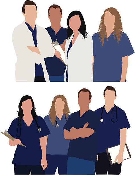ilustraciones, imágenes clip art, dibujos animados e iconos de stock de equipo de profesionales médicos - doctor healthcare and medicine nurse team