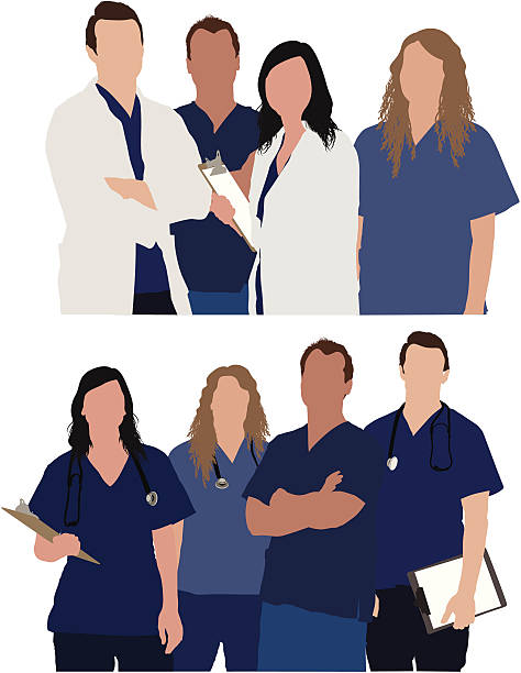 illustrazioni stock, clip art, cartoni animati e icone di tendenza di team di professionisti medici - white background nurse occupation people