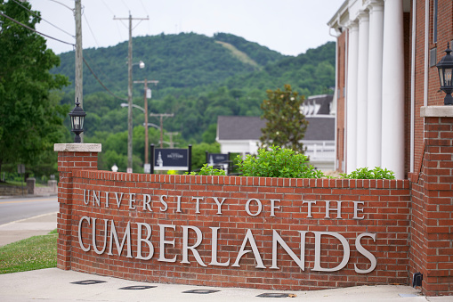 Williamsburg, Kentuck - May 27, 2023: University of the Cumberlands sign on campus in Williamsburg, Kentuck.
