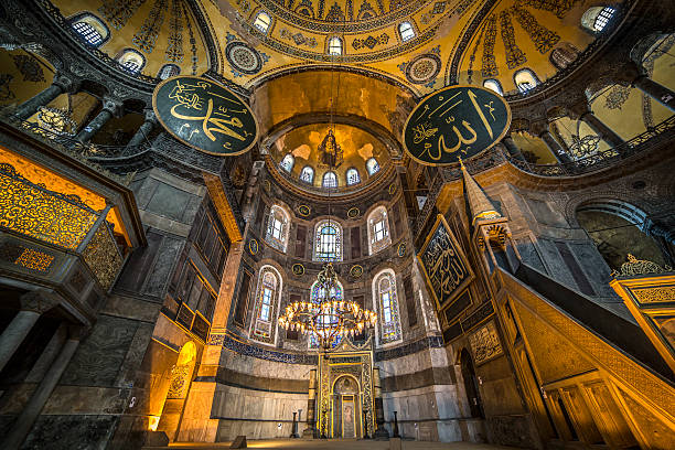 Interior view of Haghia Sophia, Istanbul, Turkey Haghia Sophia. Haghia Sophia is a former Orthodox patriarchal basilica, later a mosque, and now a museum in Istanbul, Turkey. hagia sophia istanbul photos stock pictures, royalty-free photos & images