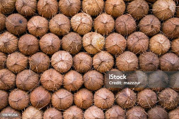 Pile Of Coconuts Background Food Market In India Stock Photo - Download Image Now - Backgrounds, Brown, Circle