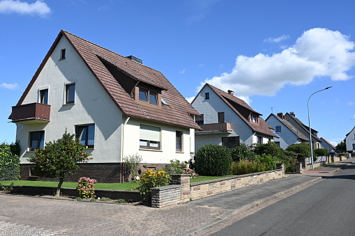 Neighborhood of small single-family houses from around 1960 in Schaumburg, typical houses of the German post-war and economic miracle period.