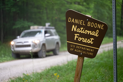 Close up of Daniel Boone National Forest sign