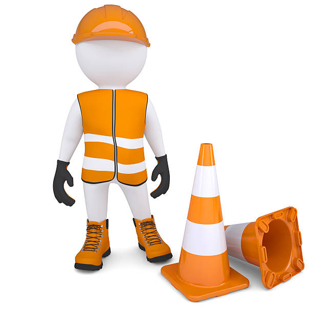 istock 3d man in overalls beside traffic cones 178784351