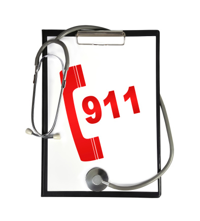 stethoscope and clipboard with 911 symbol
