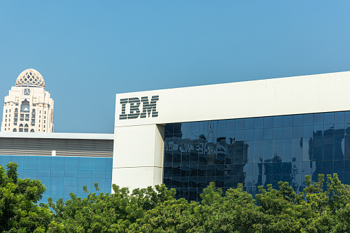 Dubai, United Arab Emirates - June 21, 2023: International Business Machines Corporation (IBM) logo in Dubai Internet City