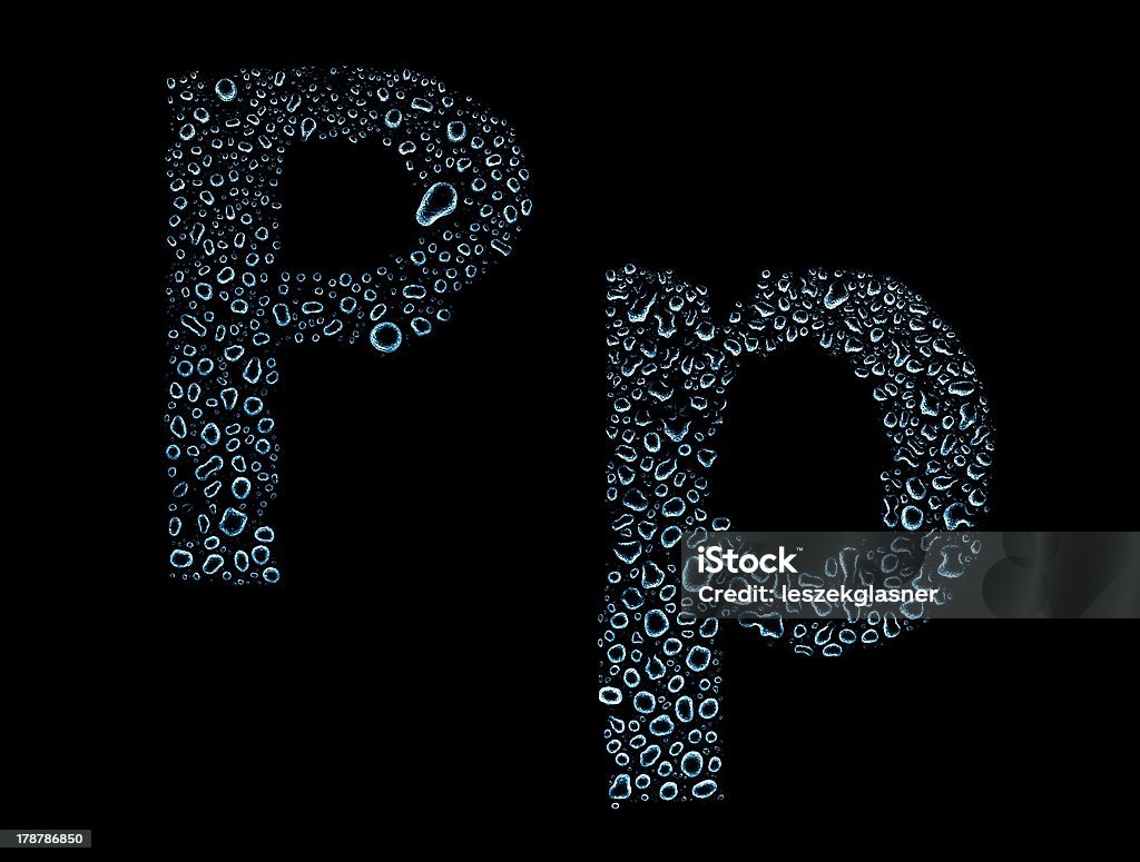 Water drops alphabet letter p, isolated black Water drops alphabet letter p, isolated on black Alphabet Stock Photo