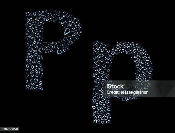 Water Drops Alphabet Letter P Isolated Black Stock Photo - Download Image Now - Alphabet, Alphabetical Order, Collection