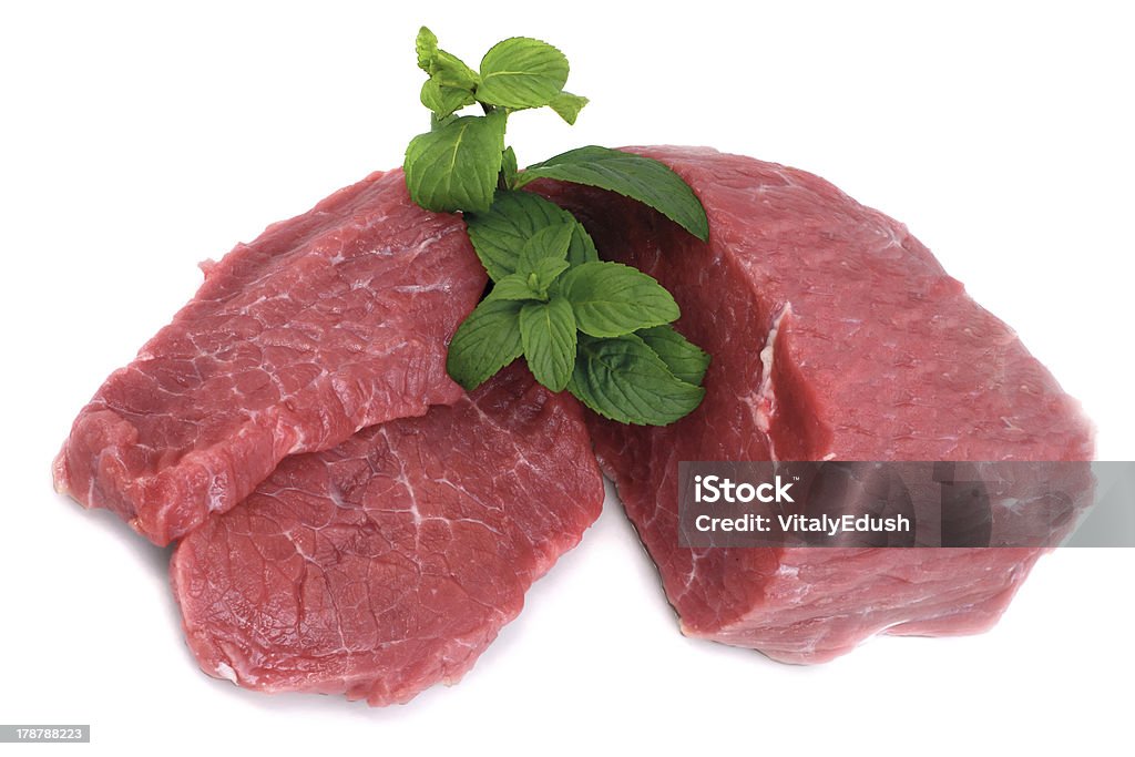 Krój Stek z wołowiny z green leaf - Zbiór zdjęć royalty-free (Biały)