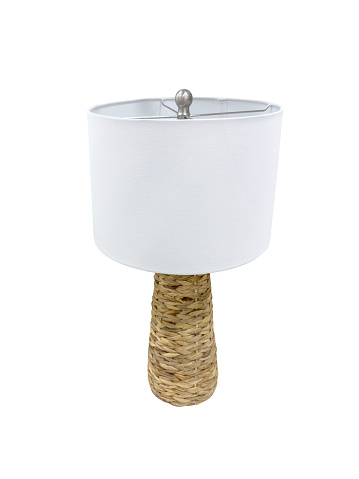 Wicker lamp with lamp shade with clipping path on white background