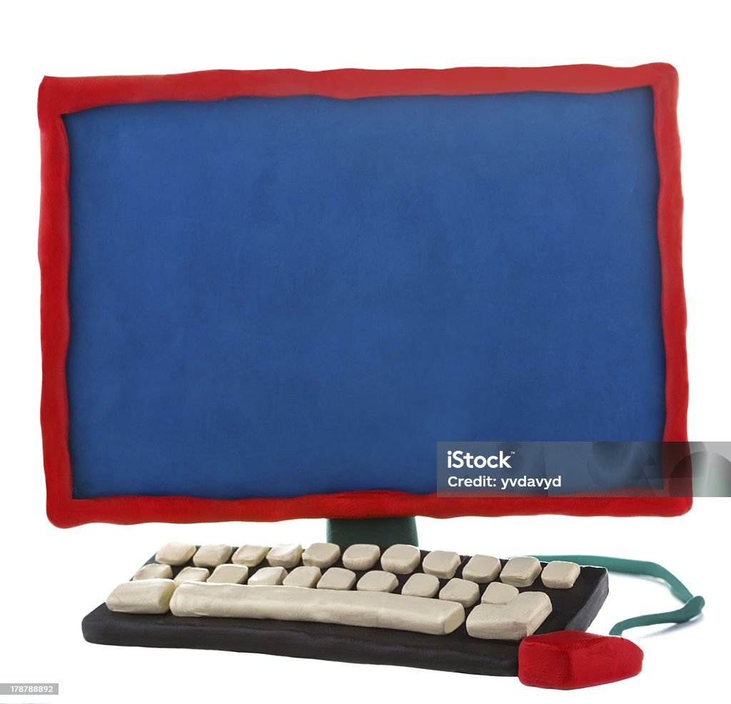 Plasticine a mano computer su sfondo bianco - Foto stock royalty-free di Arte