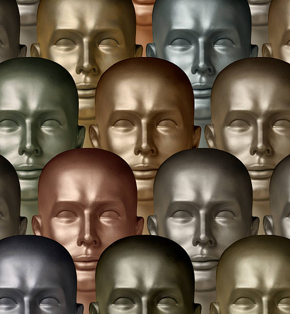 istock Metallic robot android heads of different metals symbolizing diversity 178790204