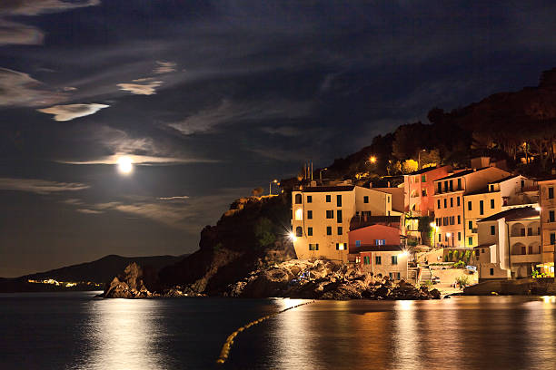 View of Marciana Marina in night stock photo