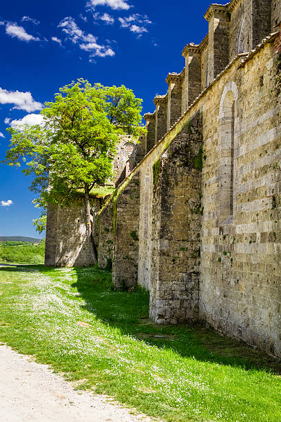 ruines de l'ancienne église en toscane - italy old ruin abbey basilica photos et images de collection