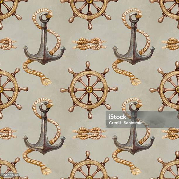 Seamless Nautical Pattern Stock Illustration - Download Image Now - Anchor - Vessel Part, Ancient, Art Product