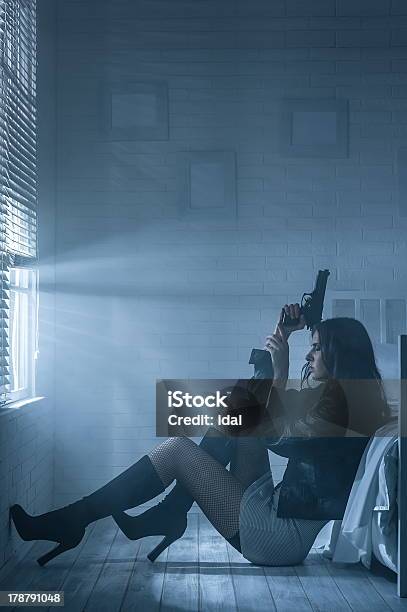 Portrait Of The Girl With A Gun Stock Photo - Download Image Now - Gun, Adult, Adults Only