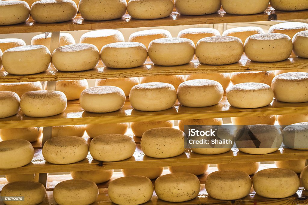 Alter Schafen und Käse auf den Regalen - Lizenzfrei Herstellendes Gewerbe Stock-Foto
