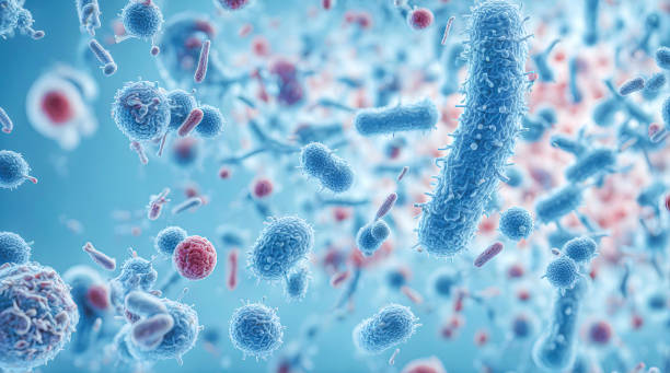 microscopic blue bacteria background - bacterial mat stockfoto's en -beelden