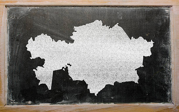 outline map of kazakhstan on blackboard