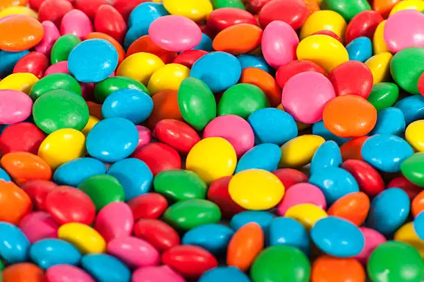 Close up of Sugar Coated Chocolate Buttons (Smarties)