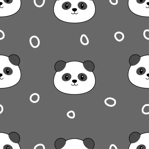 Vector illustration of Panda cartoon seamless pattern background with grey background