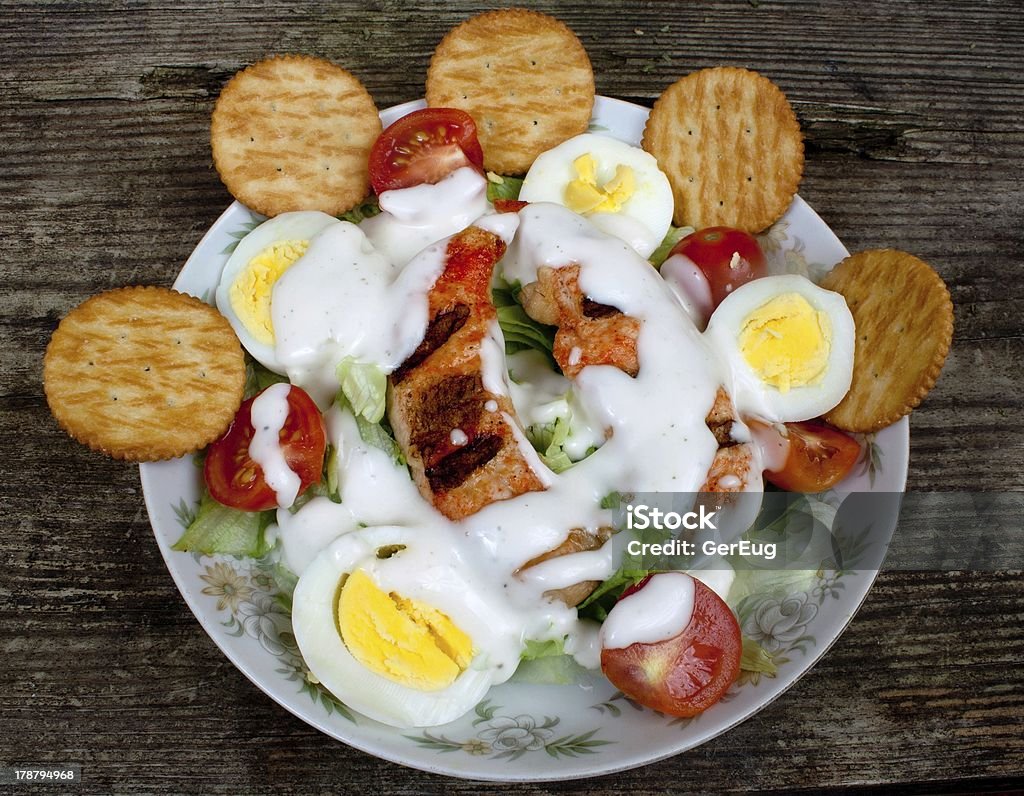 Garden Salad With Crackers Fresh garden salad with crackers on the side. Animal Egg Stock Photo