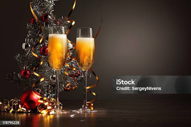 Glasses Of Champagne At New Year Party Stock Photo - Download Image Now - Anniversary, Backgrounds, Celebration