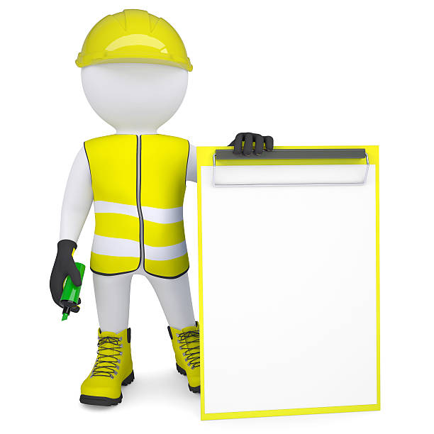 istock 3d man in overalls with a checklist and marker 178796210