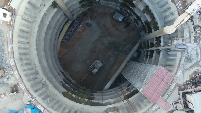 work vehicles working in subway tunnel shaft construction