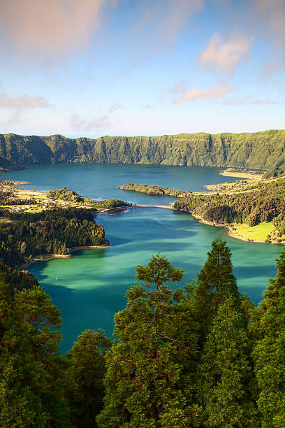 Famous caldera on Azores Seven Cities Lagoon on Azores island san miguel portugal stock pictures, royalty-free photos & images