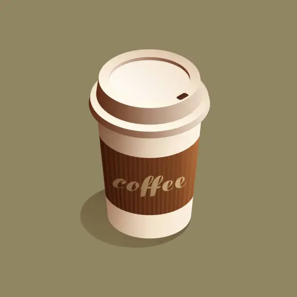 Vector illustration of Vector Illustration of Takeaway Coffee Isometric Icon and Three Dimensional Design. Coffee, Americano, Espresso, Latte, Mocha, Cafe, Coffee Break, Drink, Frappuccino, French Press, Barista.