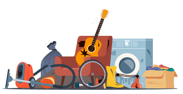 Big heap of trash. Electronic appliances, furniture, old clothes, broken equipment. Waste pile. Unwanted technology devices, not working digital rubbish, dangerous used materials. Vector illustration. Big heap of trash. Electronic appliances, furniture, old clothes, broken equipment. Waste pile. Unwanted technology devices, not working digital rubbish, dangerous used materials. Vector illustration garbage dump stock illustrations