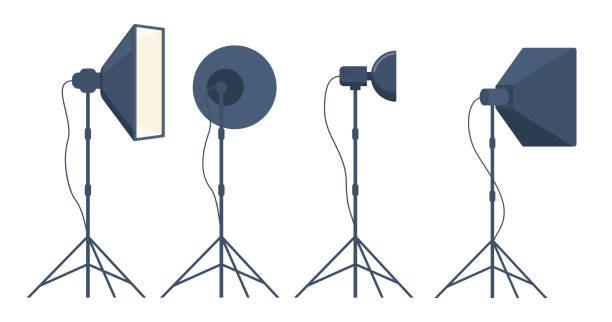istock Different types of professional lighting equipment for blogging, vlogging and studio photo and video. Vector illustration. 1787984028
